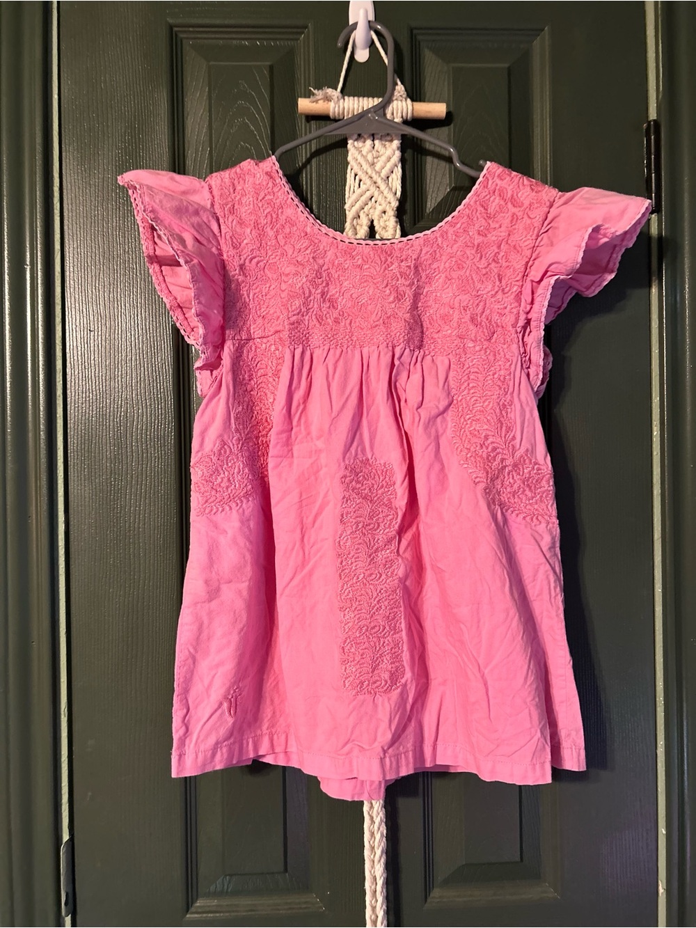 Pink Embroidered Flutter-Sleeve Kids Dress
